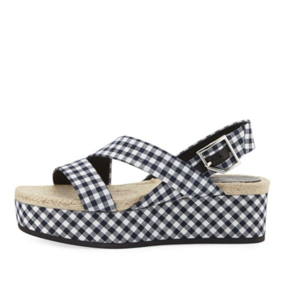 rag & bone Megan Gingham Navy White Sandals - Picture 1 of 12